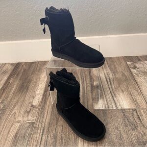 KOOLABURRA BY UGG GIRLS VICTORIA MINI FAUX FUR BLACK BOOTS BACK BOW NEW SIZE 2